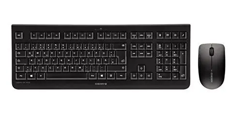 Produktbild: CHERRY DW 3000, Kabelloses Tastatur-Maus-Set, Deutsches Layout (QWERTZ), 2,4 GHz Funk, Flaches Design, Geräuscharme Tasten, Symmetrische Maus, Schwarz