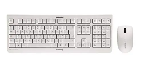 Produktbild: CHERRY DW 3000, Kabelloses Tastatur-Maus-Set, Deutsches Layout (QWERTZ), 2,4 GHz Funk, Flaches Design, Geräuscharme Tasten, Symmetrische Maus, Weiß-Grau