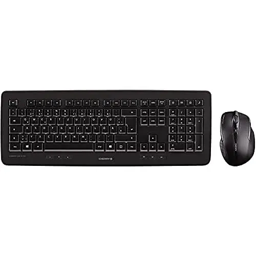 Produktbild: CHERRY DW 5100, Kabelloses Tastatur-Maus-Set, Schweizer Layout (QWERTZ), 2,4 GHz Funk, Plug & Play, Ergonomische Rechtshändermaus, Batteriebetrieben, Schwarz