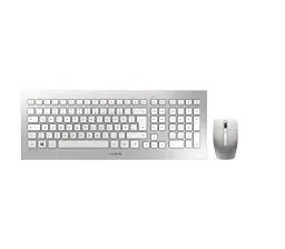 Produktbild: CHERRY DW 8000, kabelloses Tastatur- und Maus-Set, Deutsches Layout (QWERTZ), batteriebetrieben, ultraflache Tastatur, 3 Tasten-Maus mit Infrarotsensor, Weiß-Silber