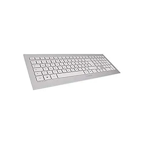 Produktbild: CHERRY DW 8000, kabelloses Tastatur- und Maus-Set, EU-Layout (QWERTY), batteriebetrieben, ultraflache Tastatur, 3 Tasten-Maus mit Infrarotsensor, Weiß-Silber