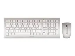 Produktbild: CHERRY DW 8000, kabelloses Tastatur- und Maus-Set, Schweizer Layout (QWERTZ), batteriebetrieben, ultraflache Tastatur, 3 Tasten-Maus mit Infrarotsensor, Weiß-Silber