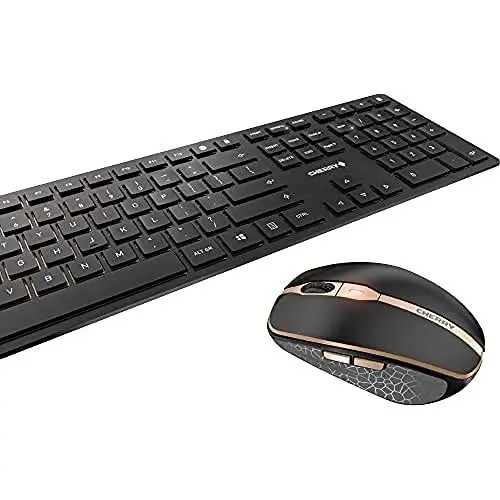 Produktbild: CHERRY DW 9000 SLIM, Kabelloses Tastatur- und Maus-Set, EU-Layout (QWERTY), Bluetooth & 2,4 GHz Funk, Leise Tasten, Wiederaufladbar, Schwarz-Bronze
