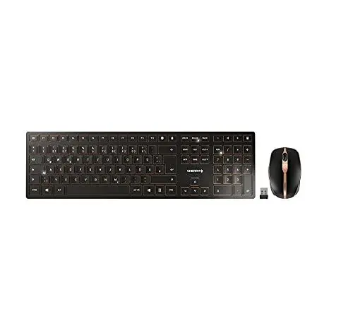 Produktbild: CHERRY DW 9100 SLIM, Kabelloses Tastatur- und Maus-Set, Deutsches Layout (QWERTZ), Bluetooth & 2,4 GHz Funk, Leise Tasten, Wiederaufladbar, Schwarz-Bronze