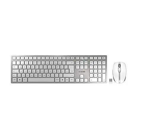 Produktbild: CHERRY DW 9100 SLIM, Kabelloses Tastatur- und Maus-Set, Deutsches Layout (QWERTZ), Bluetooth & 2,4 GHz Funk, Leise Tasten, Wiederaufladbar, Weiß-Silber