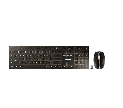 Produktbild: CHERRY DW 9100 SLIM, Kabelloses Tastatur- und Maus-Set, EU-Layout (QWERTY), Bluetooth & 2,4 GHz Funk, Leise Tasten, Wiederaufladbar, Schwarz-Bronze