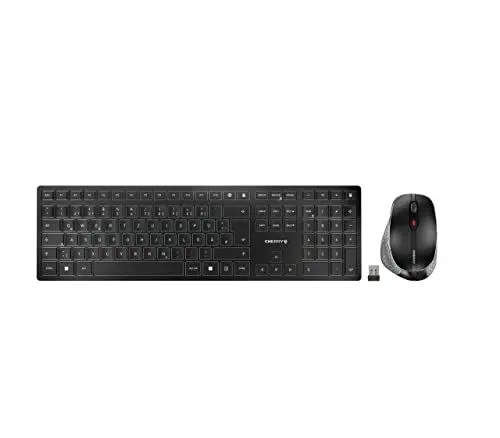 Produktbild: CHERRY DW 9500 SLIM, Kabelloses Tastatur- und Maus-Set, Deutsches Layout (QWERTZ), Bluetooth oder 2,4 GHz Funk, Ergonomische Rechtshändermaus, Schwarz-Grau