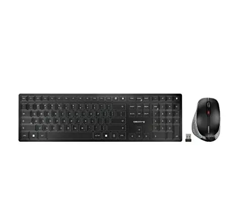 Produktbild: CHERRY DW 9500 SLIM, Kabelloses Tastatur- und Maus-Set, EU-Layout (QWERTY), Bluetooth oder 2,4 GHz Funk, Ergonomische Rechtshändermaus, Schwarz-Grau