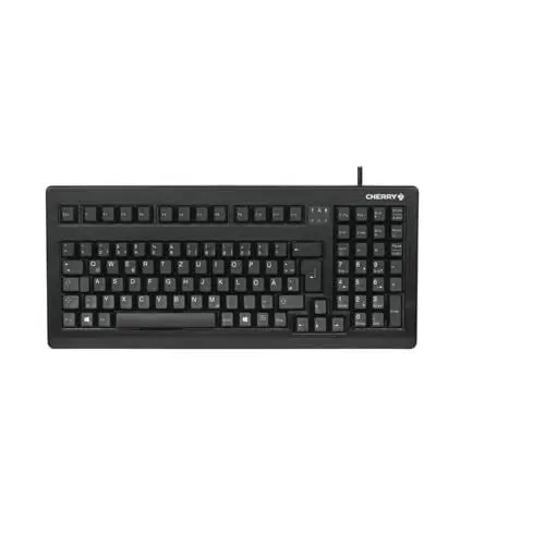 Produktbild: CHERRY G80-1800, Kompakte Mechanische Tastatur für Industrieanwendungen, EU-Layout (QWERTY), Kabelgebunden (USB & PS/2), MX BLACK Switches, Schwarz