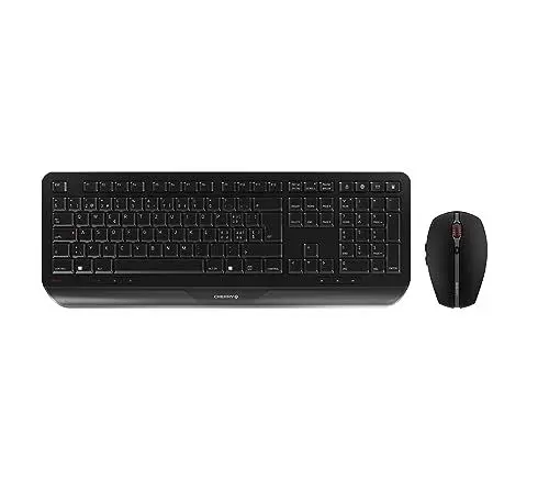 Produktbild: CHERRY GENTIX DESKTOP, Kabelloses Tastatur-Maus-Set, Schweizer Layout (QWERTZ), 2,4 GHz Funk, Integrierte Handballenauflage, Symmetrische Maus, Schwarz