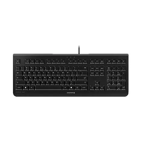 Produktbild: CHERRY KC 1000, Kabelgebundene Tastatur, EU-Layout (QWERTY), Plug & Play über USB-Anschluss, Flaches Design, Flüsterleiser Tastenanschlag, Schwarz