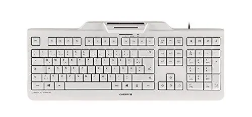Produktbild: CHERRY KC 1000 SC-Z, Deutsches Layout, QWERTZ Tastatur, kabelgebundene Tastatur, BSI zertifiziert, Chipkarten-Tastatur mit sicherer Alpha-numerischer PIN Eingabe, weiß-grau
