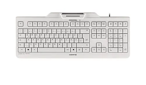 Produktbild: CHERRY KC 1000 SC, Kabelgebundene Security-Tastatur mit integriertem Kartenleser, Deutsches Layout (QWERTZ), Plug & Play (USB-A), Flaches Design, Weiß-Grau