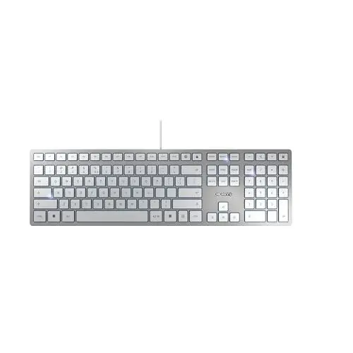 Produktbild: CHERRY KC 6000 SLIM, Ultraflache Design-Tastatur, EU-Layout (QWERTY), Kabelgebunden (USB-A Anschluss), Leise Tasten, Langlebige Beschriftung, Silber