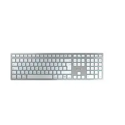 Produktbild: CHERRY KW 9100 SLIM FOR MAC, kabellose Mac-Tastatur, Deutsches Layout (QWERTZ), Bluetooth oder 2,4 GHz Funk, Flache Tasten, Wiederaufladbar, Weiß-Silber