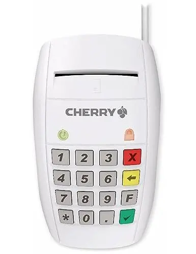 Produktbild: CHERRY Smart Terminal ST-2100, Chipkartenleser für KVK, eGK & Elektronische Signaturen, Homebanking, USB-Smartcard Leser, Einhändige Bedienung, 16 Tasten, Weiß
