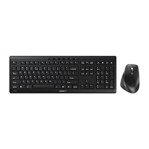 Produktbild: CHERRY STREAM DESKTOP COMFORT, Kabelloses Tastatur-Maus-Set, EU-Layout (QWERTY), 2,4 GHz Funk, Flüsterleise Tasten, Ergonomische Rechtshändermaus, Schwarz
