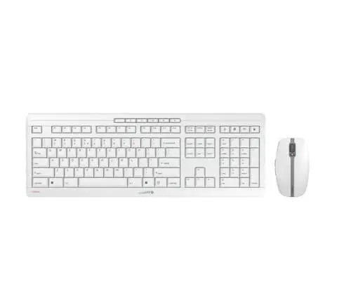 Produktbild: CHERRY STREAM DESKTOP, Kabelloses Tastatur- und Maus-Set, EU-Layout (QWERTY), 2,4 GHz Funk, Leiser Tastenanschlag, Flache Tasten, Batteriebetrieben, Weiß-Grau