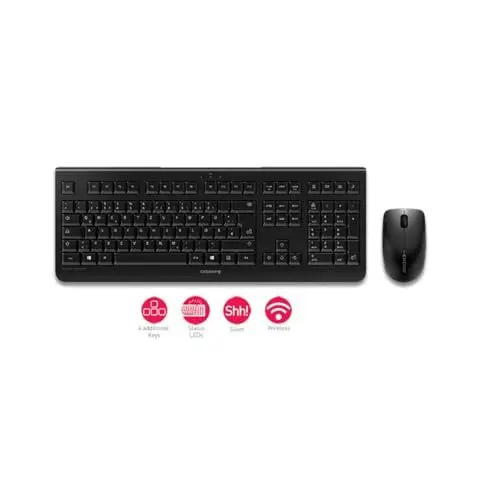 Produktbild: CHERRY DW 3000, Kabelloses Tastatur-Maus-Set, UK-Layout (QWERTY), 2,4 GHz Funk, Flaches Design, Geräuscharme Tasten, Symmetrische Maus, Schwarz