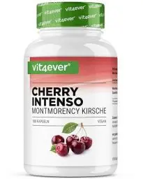 Produktbild: Cherry Intenso - 180 Kapseln mit 550 mg Extrakt - Premium Extrakt mit Konzentration 50:1-100% Montmorency Sauerkirsche - Laborgeprüft - Vegan - Hochdosiert