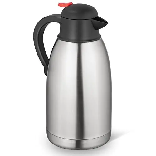 Produktbild: Chesnia Thermoskanne Isolierkanne 2L, Edelstahl Edelstahl Thermokaraffe, Doppelwand Vakuum Kaffeekanne, Wasserkaraffe zum Warm- oder Kalthalten von Tee, Milch und Getränken