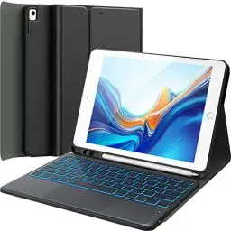 Produktbild: CHESONA iPad 9. Generation Hülle mit Tastatur, iPad 10.2 9/8/7. Generation mit Touchpad, 7-Farbige Beleuchtung, 2 BT Kanäles, Wiederaufladbar Abnehmbare QWERTZ Tastatur, Schwarz