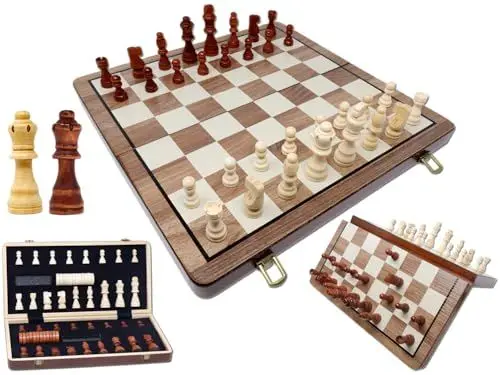 Produktbild: ChessEbook 2 in 1 Magnetisches klappbares Schachbrett 38,5 x 38,5 cm - Schach und Dame - Reiseschachspiel - Schachset - Schachspiel für Kinder und Erwachsene