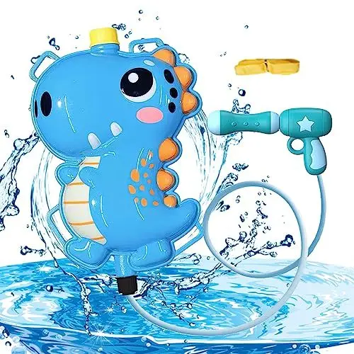 Produktbild: CHEVVY 1600ML Wasserpistole Cartoon Dinosaurier Wasserpistole mit Tankrucksack Große Reichweite 10M für Outdoor Wasserpistole Spielzeug für Draußen Wasserpistole Sommer Wassersport