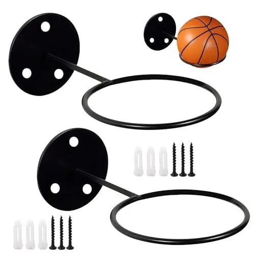 Produktbild: CHEVVY Ball Halter Wandhalterung Sportball Rack Deko Zimmer 2 Stücke Wandhalterung Ball mit Schrauben Display Ballhalter für Basketbälle Fußball Rugby Volleyball (Schwarz)