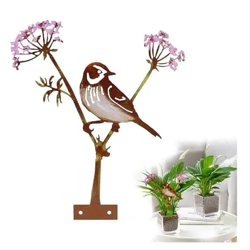 Produktbild: CHEVVY Rost Deko Metall Vogel Gartendeko Figuren 15 X 21CM Gartenstatuen für Außen Zaun Wohnzimmer Rost Vogel Gartendeko für Draußen Herbstdeko Outdoor