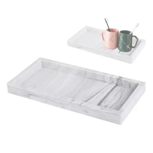 Produktbild: CHEVVY Marmor Tablett Rechteckig 30 * 13CM Silicone Badezimmertablett Schmuck Organizer Deko für Waschtisch Badezimmer Schränke Weiß