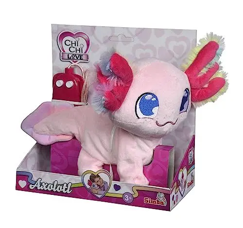 Produktbild: Chi Chi Love Axolotl, Kabelgesteuert, mit flauschigem Regenbogenkiemen, Sound, läuft und bewegt Sich, 20cm, ab 3 Jahre