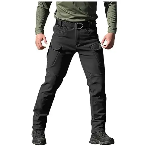 Produktbild: CHIACJYRSEDK Herre Cargohose Stretch Arbeitshosen Männer Thermo Hose Traininghose Outdoor Hosen für Herren Jagdhose Winter Wasserdicht Wanderhose Herren mit Reißverschlusstasche 3-Schwarz 3XL