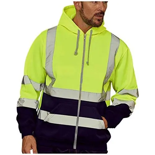 Produktbild: CHIACJYRSEDK Herren Reflektierend Jacke Verkehr Arbeitsjacke mit Kapuzen Wasserdicht Warnjacke Baustelle Sicherheitsjacke Winter Herbst Kapuzenjacke Yellowjackets Warnschutz Jacke Mantel Grün M