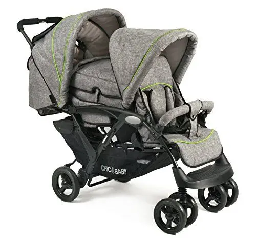 Produktbild: CHIC 4 BABY - Geschwisterwagen DUO mit Tragetasche und Regenschutz, Geschwisterkinderwagen für zwei Kinder, Zwillingswagen, Zwillingsbuggy, Tandemkinderwagen, Tandembuggy, Kinderwagen, Jeans grau