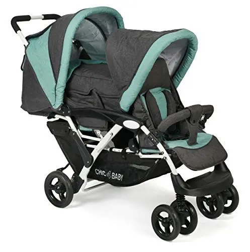 Produktbild: CHIC 4 BABY - Geschwisterwagen DUO mit Tragetasche und Regenschutz, Geschwisterkinderwagen für zwei Kinder, Zwillingswagen, Zwillingsbuggy, Tandemkinderwagen, Tandembuggy, Kinderwagen, Melange mint