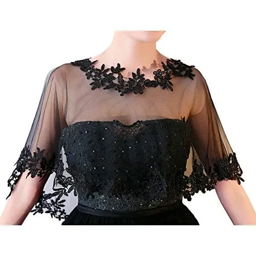 Produktbild: CHIC DIARY Elegant Stola Umschlagtuch Brautkleid Umhang Spitze Tüll Cape Retro Lace Boleros für Abendkleid Cocktaikleid