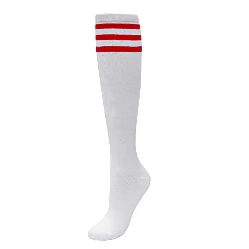 Produktbild: CHIC DIARY Kniestrümpfe Damen Mädchen Fußball Sport Socken College Cheerleader Kostüm Strümpfe Cosplay Streifen Strumpf, Weiß Rot Streifen, Einheitsgröße