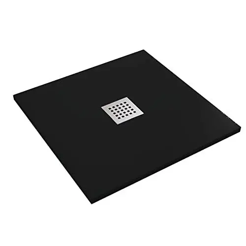 Produktbild: CHIC Duschwanne aus schwarzem Kunstharzmarmor mit zentralem Loch - 80x120