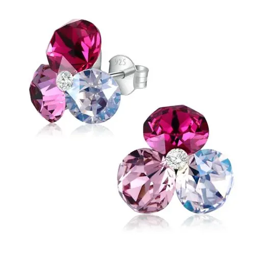 Produktbild: Chic Bijoux Geburtsstein Ohrringe für Frauen, 4 Österreichische Kristalle und 925 Sterling Silber, Geschenk für Mama, Rosa/Blau/Lila/Grün/Klar (Juni-Alexandrit)
