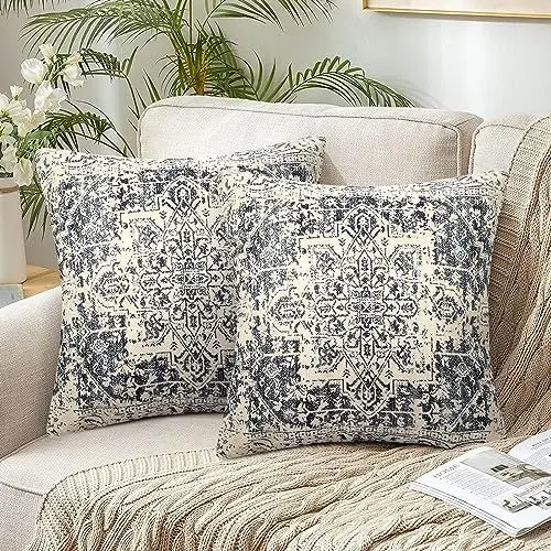 Produktbild: Chicamy 2er Set Bohemian Kissenbezug 40 x 40 cm Leinen Kissenhülle Herbst Exotische Muster Bedruckt Kissenbezüge Boho Indisch Landhausstil Dekokissen Sofakissen für Wohnzimmer Schlafzimmer Garten