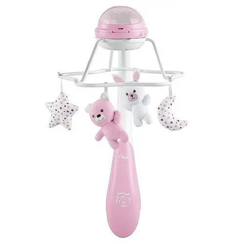 Produktbild: CHICCO First Dreams Rainbow Musical Karussell, 3in1 Neugeborenen Karussell mit beruhigenden Melodien und Regenbogen Projektion, mit 4 weichen Anhängern, kompatibel mit Next2Me Wiegen, 0 Monate +, Rosa