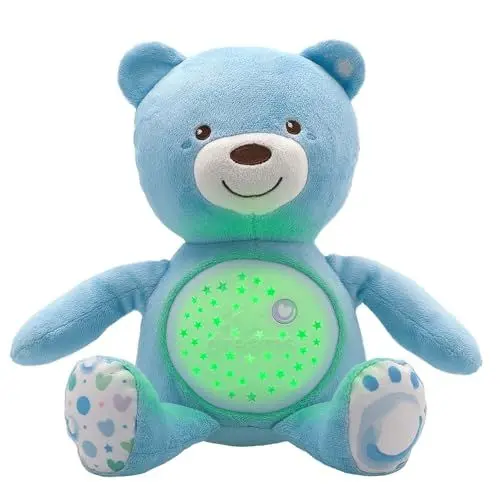 Produktbild: Chicco First Dreams Baby Bär Plüsch-Teddybär, weicher Projektor mit Nachtlicht, Lichteffekten und entspannenden Melodien, Kinderspielzeug 0+ Monate, Hellblau