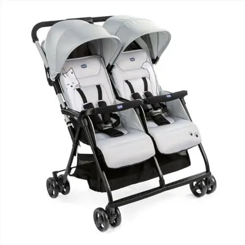 Produktbild: Chicco OHlalà Twin Geschwisterwagen von Geburt bis 15 kg, Kinderwagen für Zwillinge und Geschwister, Verstellbarer Faltbarer Zwillingsbuggy, Regenschutz und Ausziehbares Verdeck