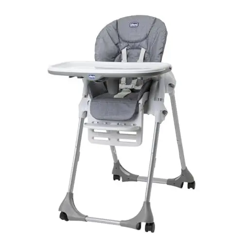 Produktbild: Chicco Polly Easy Entwicklungs-Hochstuhl für Kinder von 6 Monaten bis 3 Jahren (15 kg), Liege-Hochstuhl mit verstellbarer Höhe und Fußstütze, 4 Räder, kompakte Verriegelung - Grey Melange