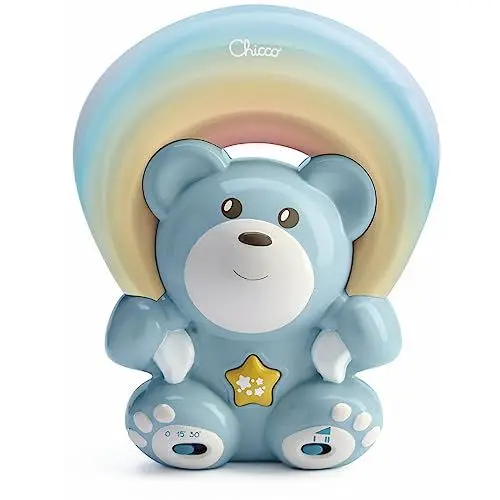 Produktbild: Chicco Regenbogenbär Musikprojektor, Baby&Kleinkind Nachtlicht, Teddybär mit entspannender Musik und Regenbogen Projektion mit einstellbarer Breite und Richtung, Babyspielzeug 0 Monate plus, Hellblau
