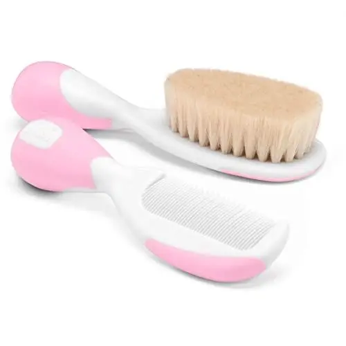 Produktbild: Chicco Set Baby-Haarbürste und Kamm, Babybürste mit weichen Naturborsten, Kamm mit abgerundeten Spitzen, rutschfester Griff, Baby Party Geschenk - Neugeborenenbedarf ab 0 Monaten