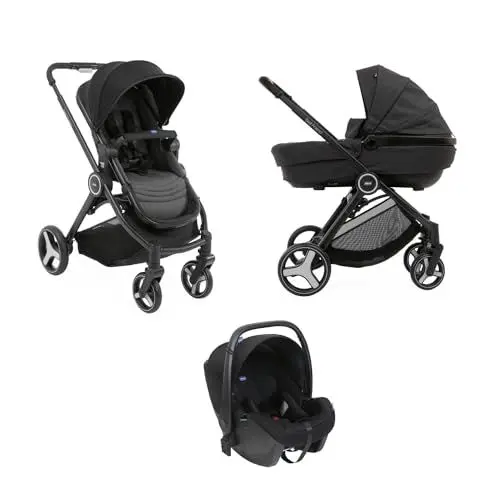 Produktbild: Chicco Trio Best Friend Kinderwagen Trio 3in1 Modulares System mit Kinderwagen, Tragewanne und Babyschale 40-80 cm, mit faltbarem und kompaktem Verschluss, schwarz