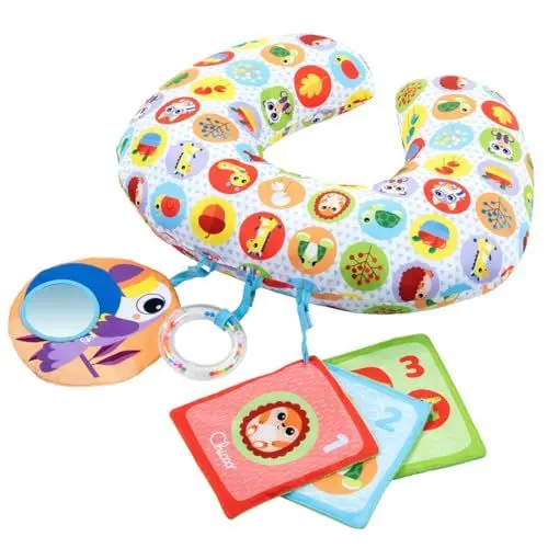Produktbild: Chicco Weiches Kissen mit Tiermuster für die Bauchlage, für sicheren Spaß während der Bauchlage Spielen, stärkt die Muskeln, DREI abnehmbare erste Spiele, 2-9 Monate