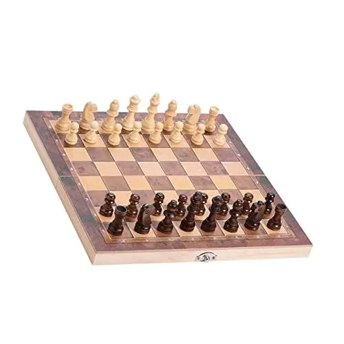 Produktbild: CHICIRIS Tragbares, Faltbares Schachspielset aus Holz mit Exquisiten Teilen, Langlebiges Holzbrett für 3-in-1-Familienaktivitäten auf Reisen (34 * 34cm)